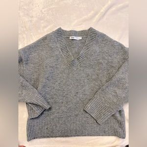 Oversized V-Neck Fuzzy Knit Sweater